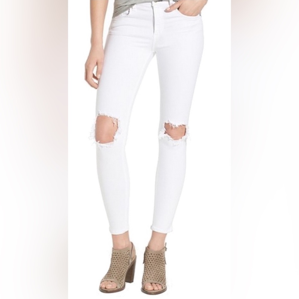 Rag & Bone White Capris Size 25 Blown Knees Distressed Stretch Low Rise
